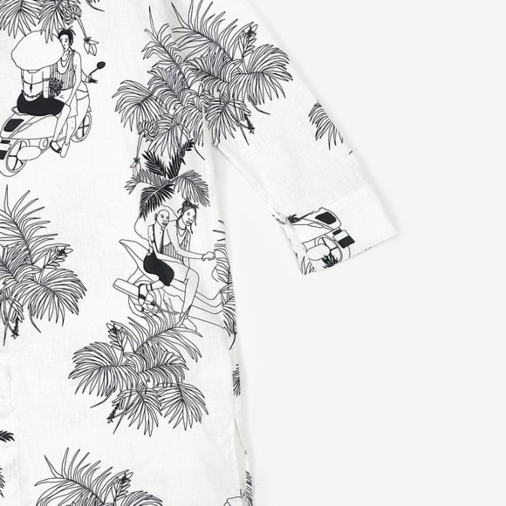 Farm Rio x Mayara Ferrao Moto Love Shirt Size M Off-White Linen Longline Resort - Picture 8 of 12